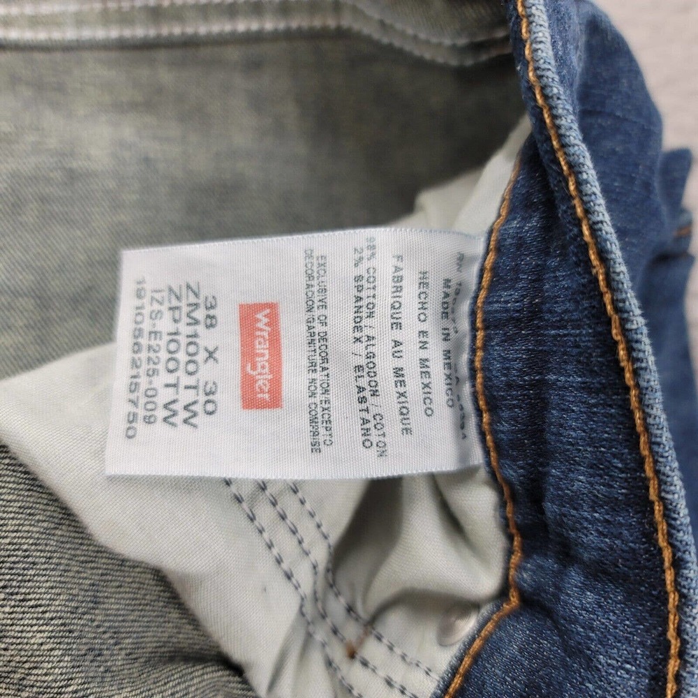 Wrangler Jeans Mens 38x30 Blue Denim ZM100TW Straight Fit Medium Wash - Picture 3 of 16